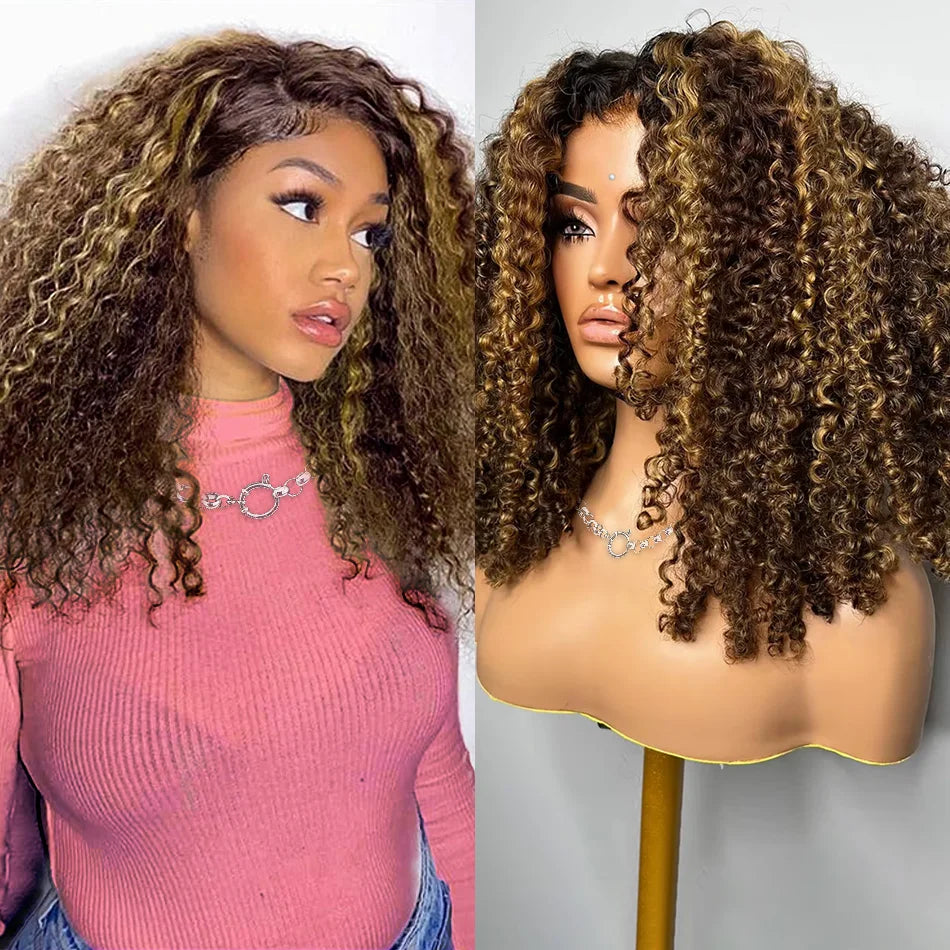 Glueless P427 Highlight Ombre Curly Bob: 5x5 HD Lace Closure Human Hair Wig