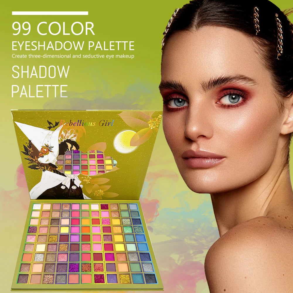 Luxury 99-Color Rainbow Eyeshadow Palette – Ultra-Pigmented Matte & Flash Shades – Bold Glam Makeup Kit