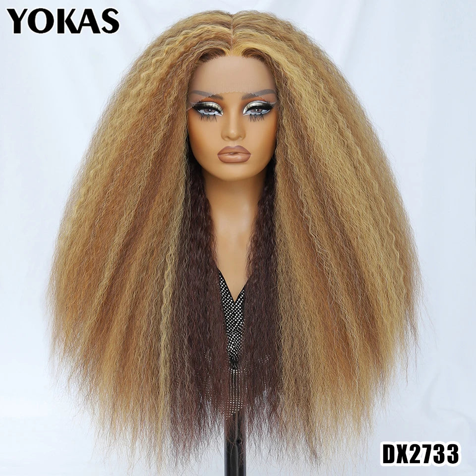 28-Inch Synthetic Kinky Straight T-Part Lace Wig | Heat Resistant Fiber