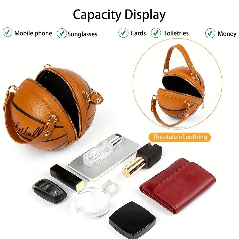 Women’s Fashion Basketball Shoulder Bag – Letter Print PU Leather Crossbody with Chain Strap
