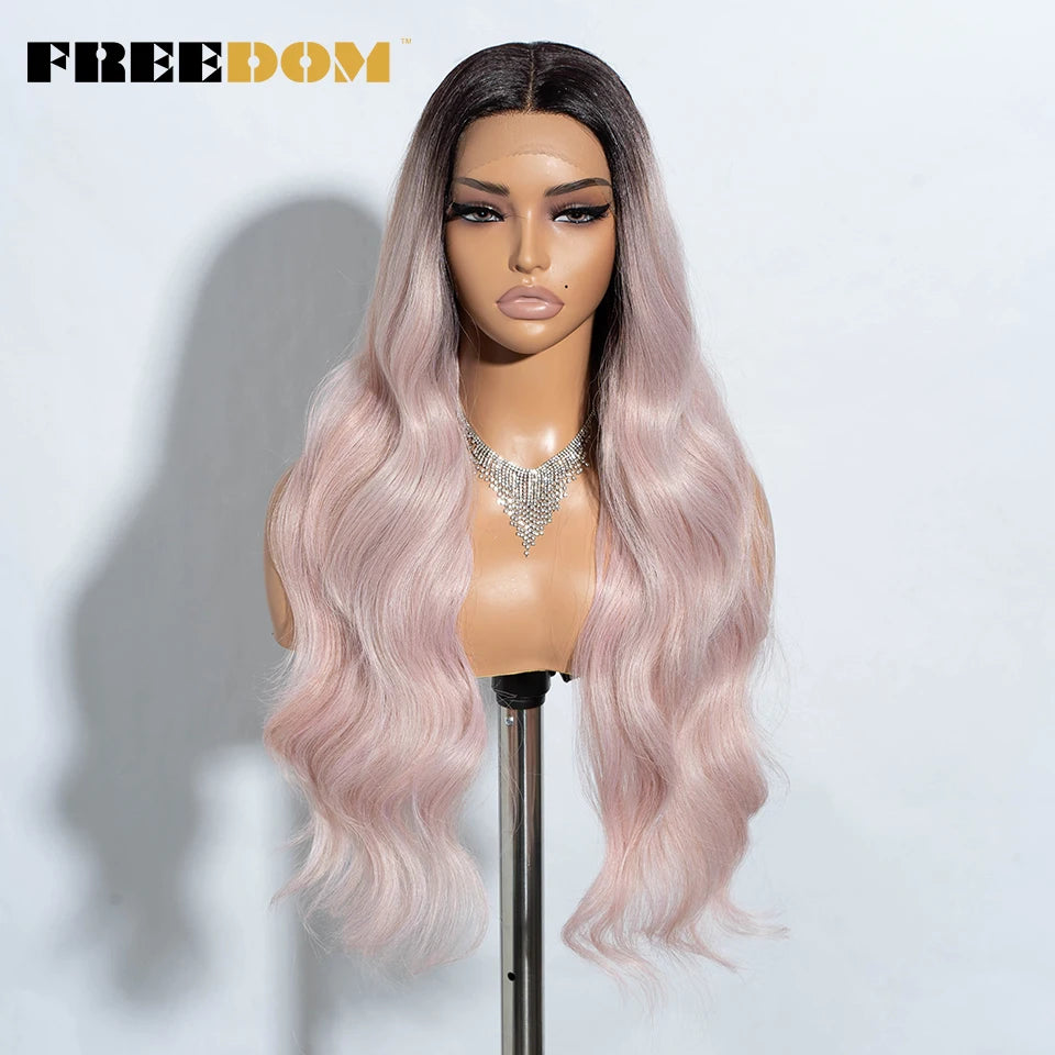 30" Long Wavy Synthetic Lace Front Wig - Freedom Body Wave Middle Part (Multi-Color)