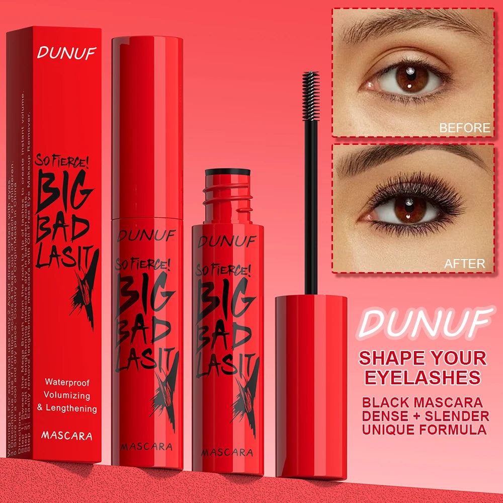 DUNUF Waterproof Long-Lasting Mascara - Smudge-Proof & Sweat-Proof Volumizing Curl