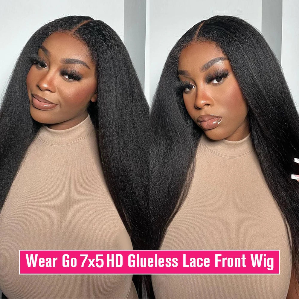 ✨ Kinky Straight 4C Edges Human Hair Wig – 13x6 HD Lace Front, 7x5 Lace Wig with Baby Hair, Natural Hairline