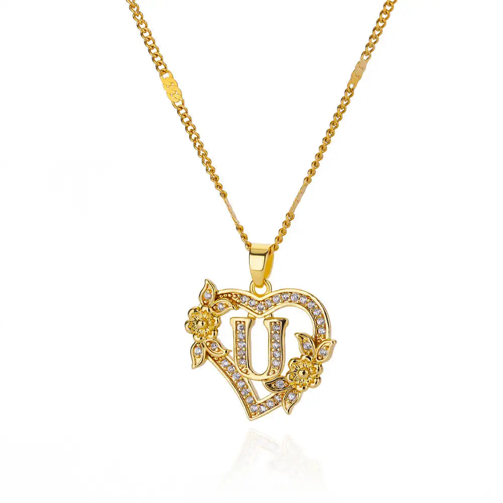 Custom Heart Initial Pendant Necklace – Gold Tarnish-Free Stainless Steel