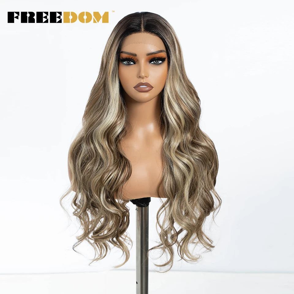 30" Long Wavy Synthetic Lace Front Wig - Freedom Body Wave Middle Part (Multi-Color)