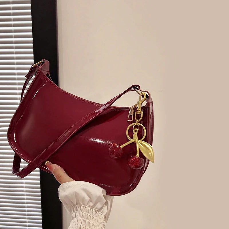 Minimalist PU Leather Underarm Bag with Cherry Detail