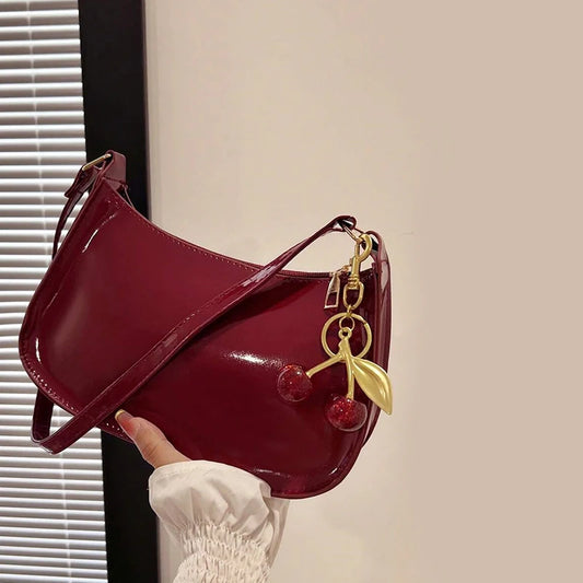 Minimalist PU Leather Underarm Bag with Cherry Detail