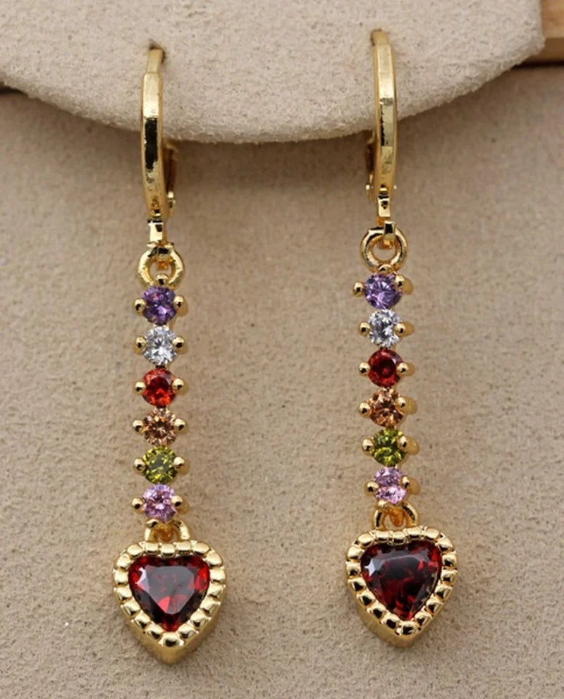 "Iris" Rainbow Zircon Gold Chain Drop Earrings
