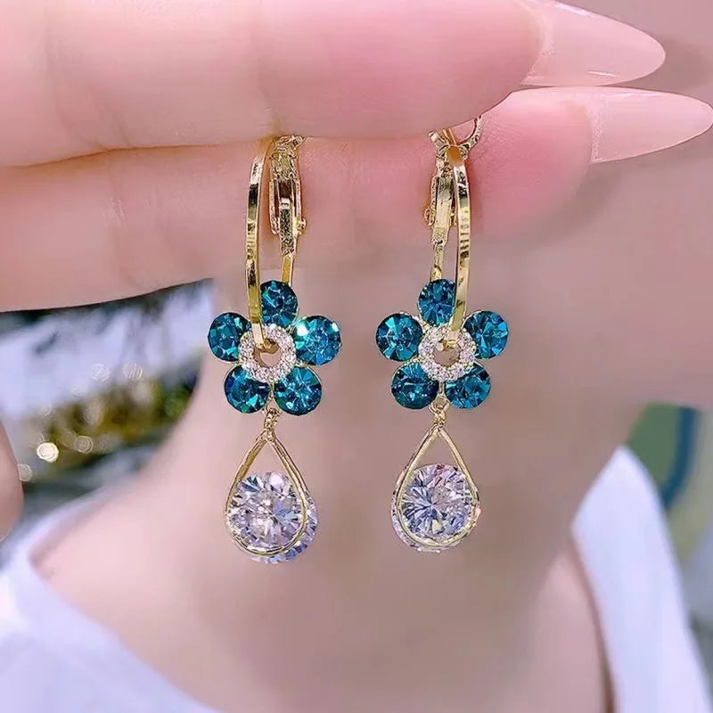 "Iris" Rainbow Zircon Gold Chain Drop Earrings