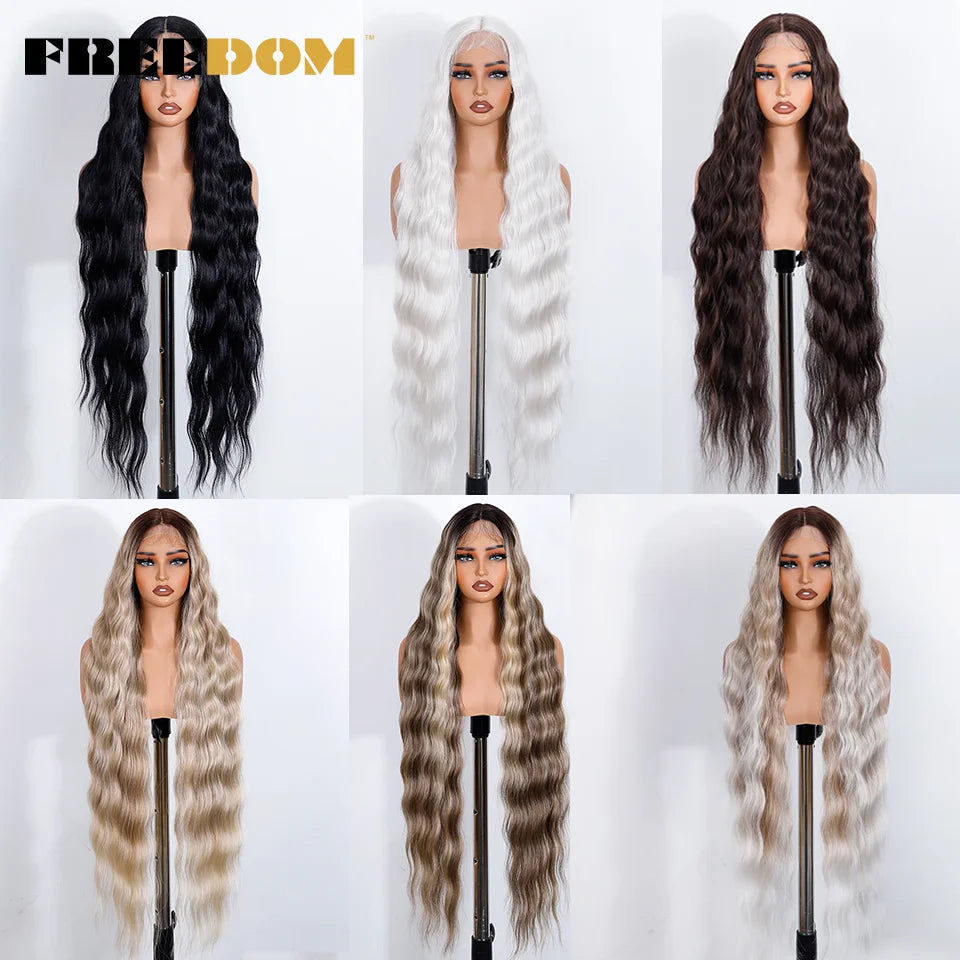 Long Deep Wavy Synthetic Lace Wig - Ombre Brown Blonde & White Cosplay Style