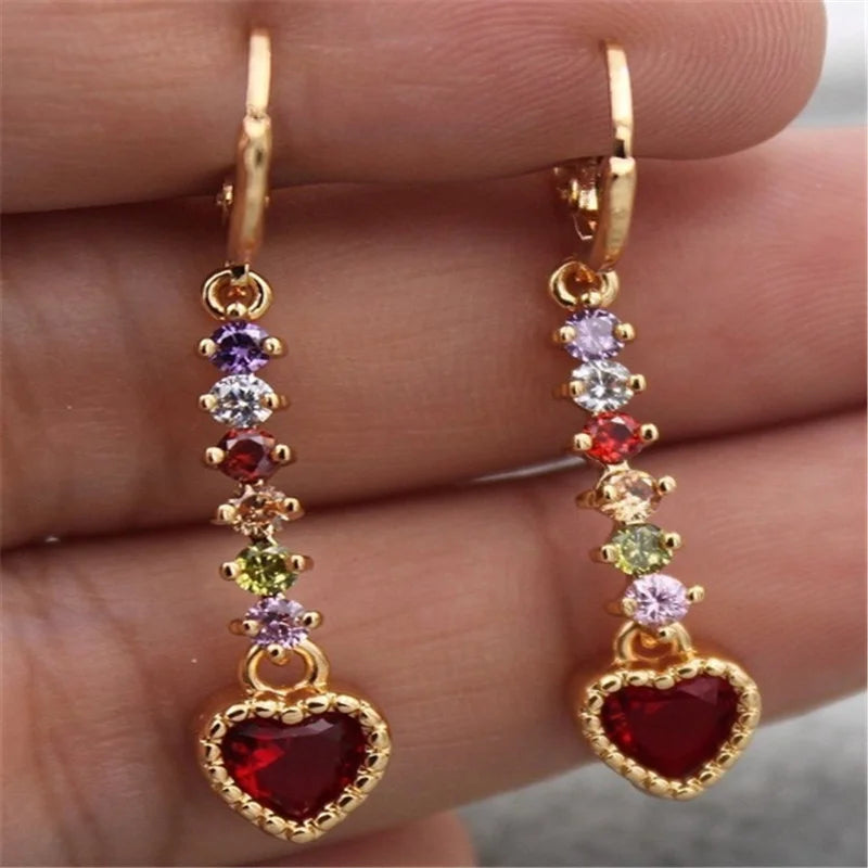 "Iris" Rainbow Zircon Gold Chain Drop Earrings
