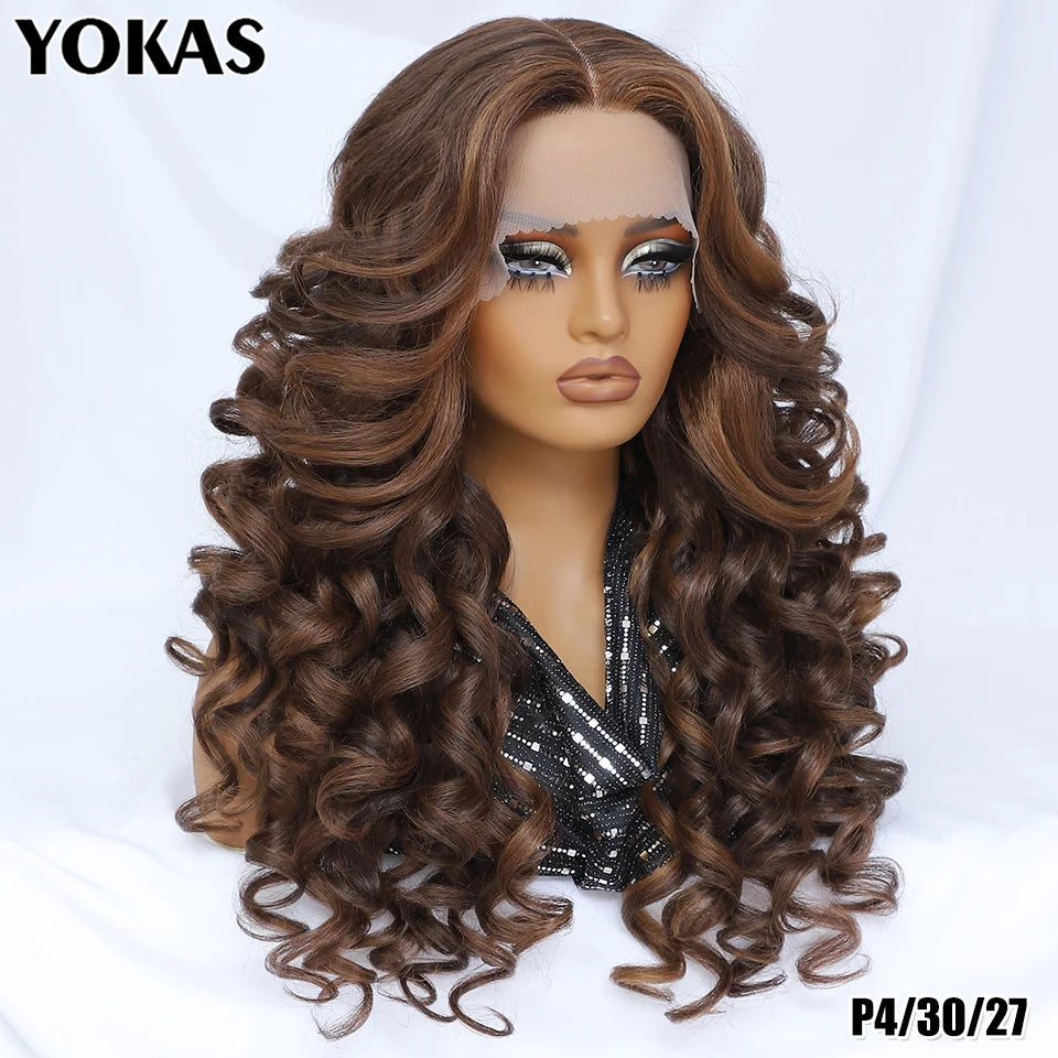Glamour 24" Chocolate Brown Curly Wig | Natural Hairline Synthetic Lace Front Afro Style