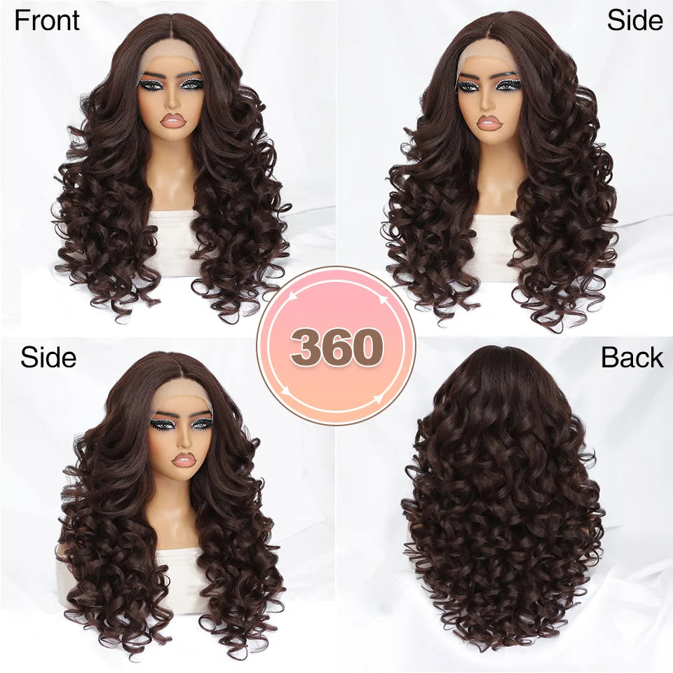 Glamour 24" Chocolate Brown Curly Wig | Natural Hairline Synthetic Lace Front Afro Style