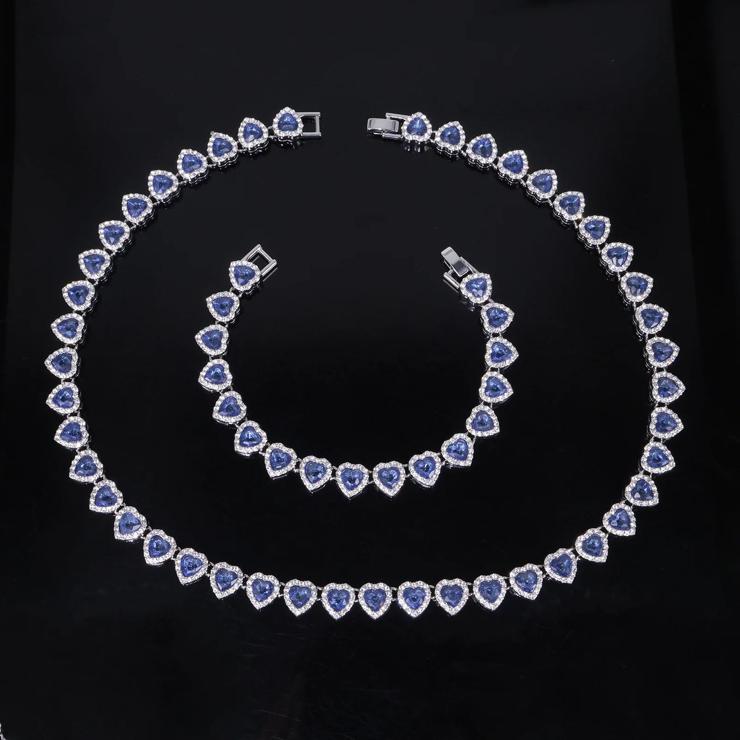 Iced-Out CZ Tennis Chain & Bracelet Set – Hip Hop Heart Pendant Jewelry