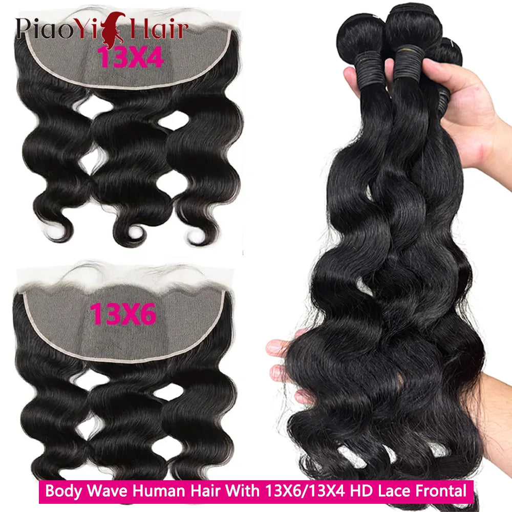 100% Raw Body Wave Human Hair Bundles with HD Lace Frontal