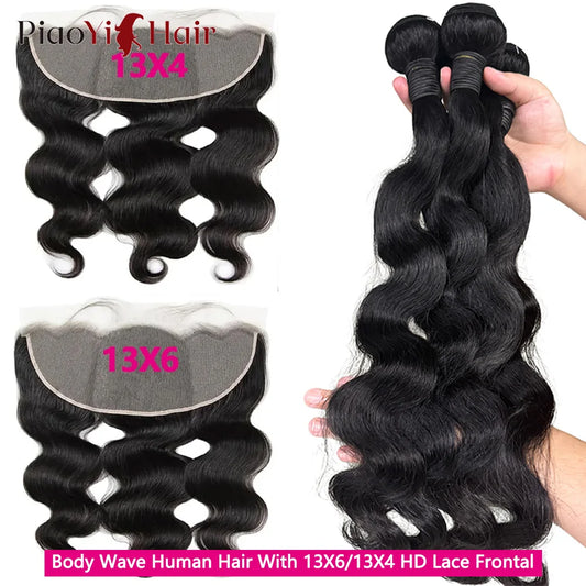 100% Raw Body Wave Human Hair Bundles with HD Lace Frontal