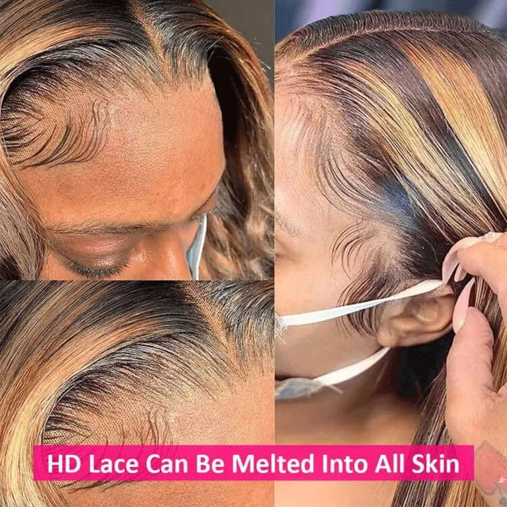 Honey Blonde Highlight Body Wave HD Lace Frontal Wig
