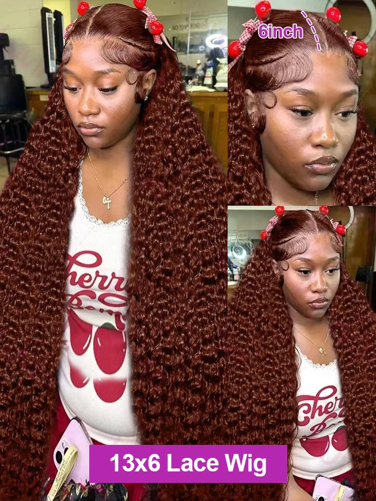 Chocolate Brown Deep Curly HD Lace Frontal Wig – 13x4 / 13x6 Water Wave Human Hair Wig (30–36 Inch)