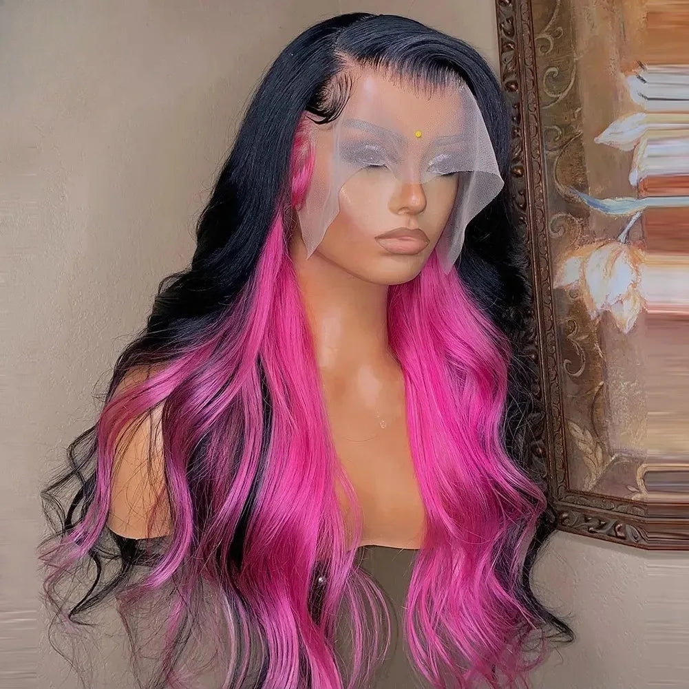 HD Transparent 13x4 Lace Frontal Wig – Ombre Blonde Body Wave (Blue Highlight)