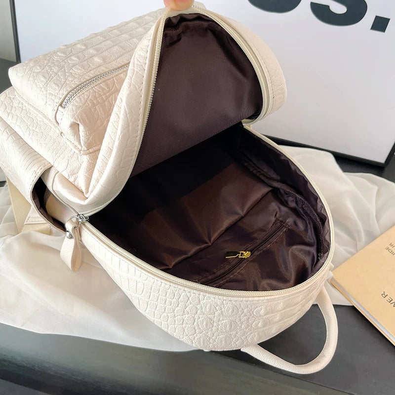Elegant Women’s PU Leather Backpack – Spacious Multi-Pocket Shoulder Bag & Everyday Carryall