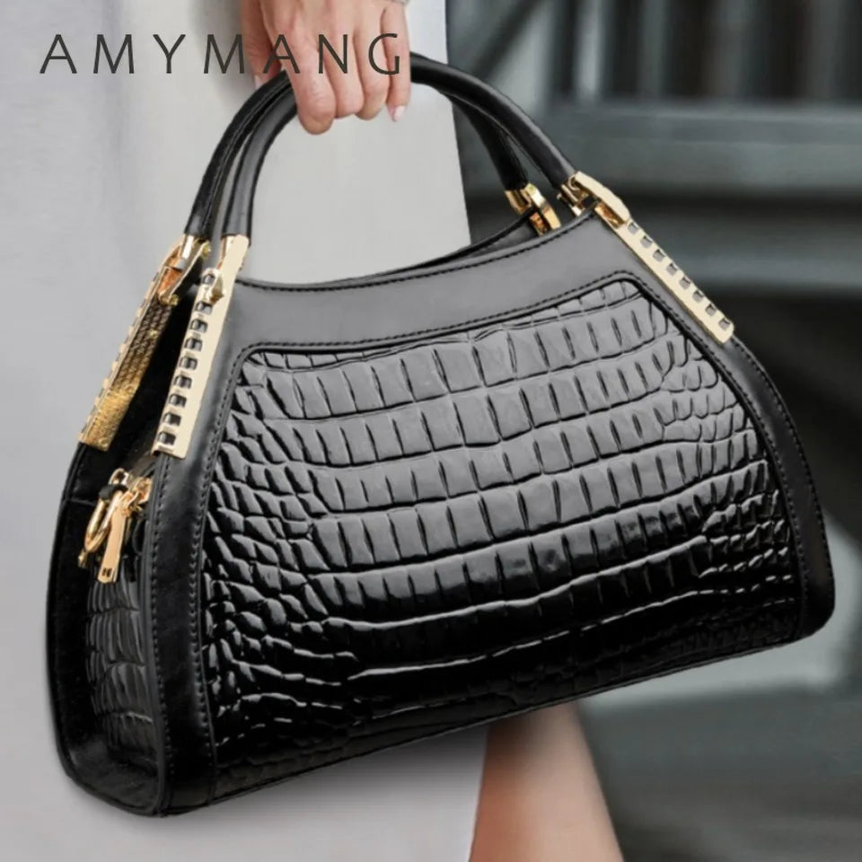 Luxury Alligator Embossed Patent Leather Shoulder & Crossbody Bag