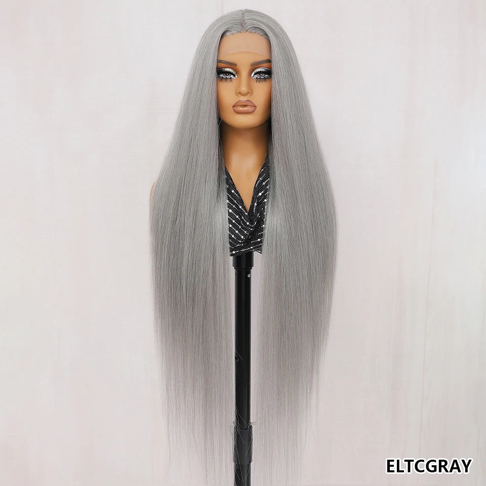 Ultra-Long 40" Straight Lace Front Wig with T-Part – Heat Safe Synthetic Hair for a Natural Look