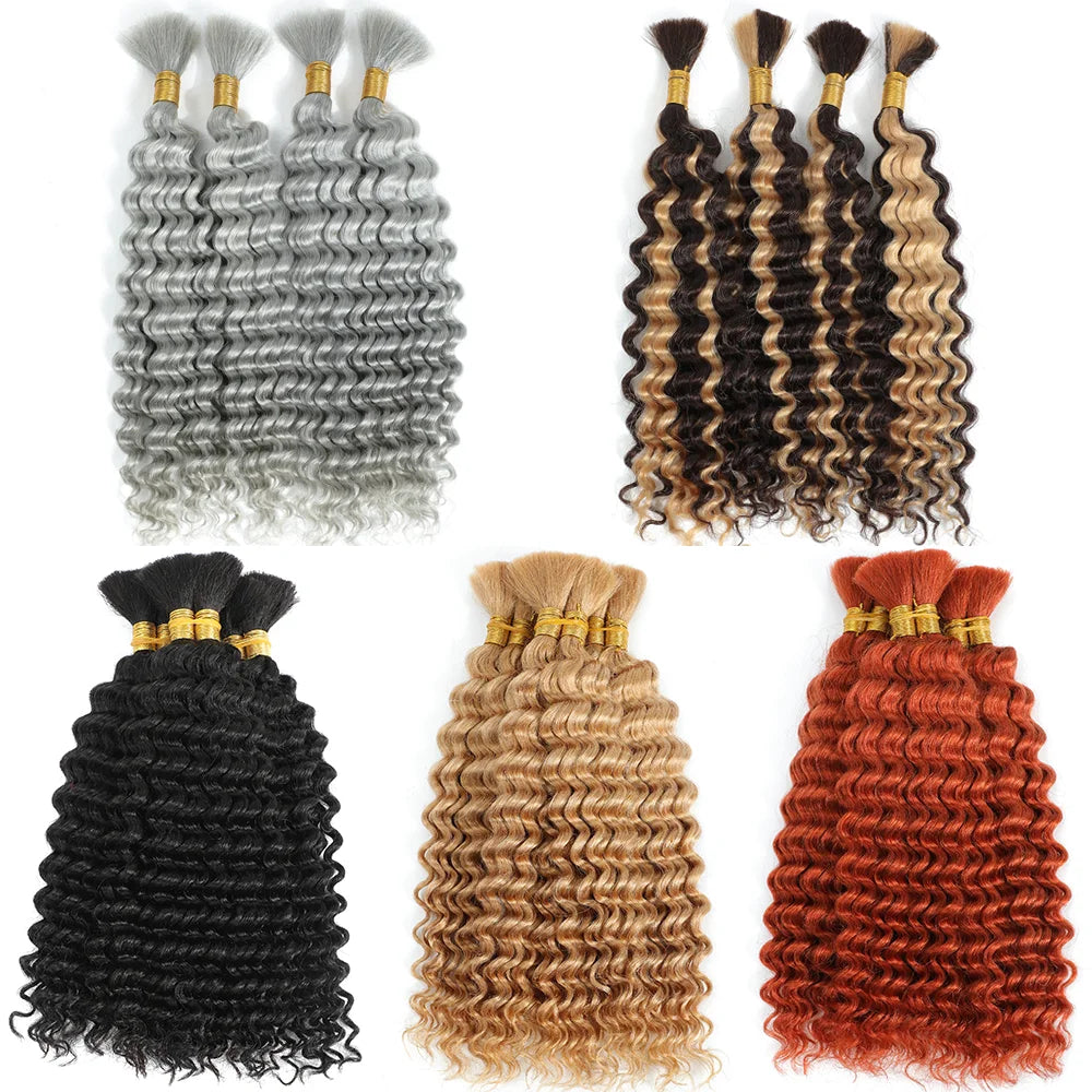 10A Brazilian Deep Wave Bulk Human Hair for Boho Braids - 2 Bundles (100g) - 14 Inch Virgin Hair for Braiding