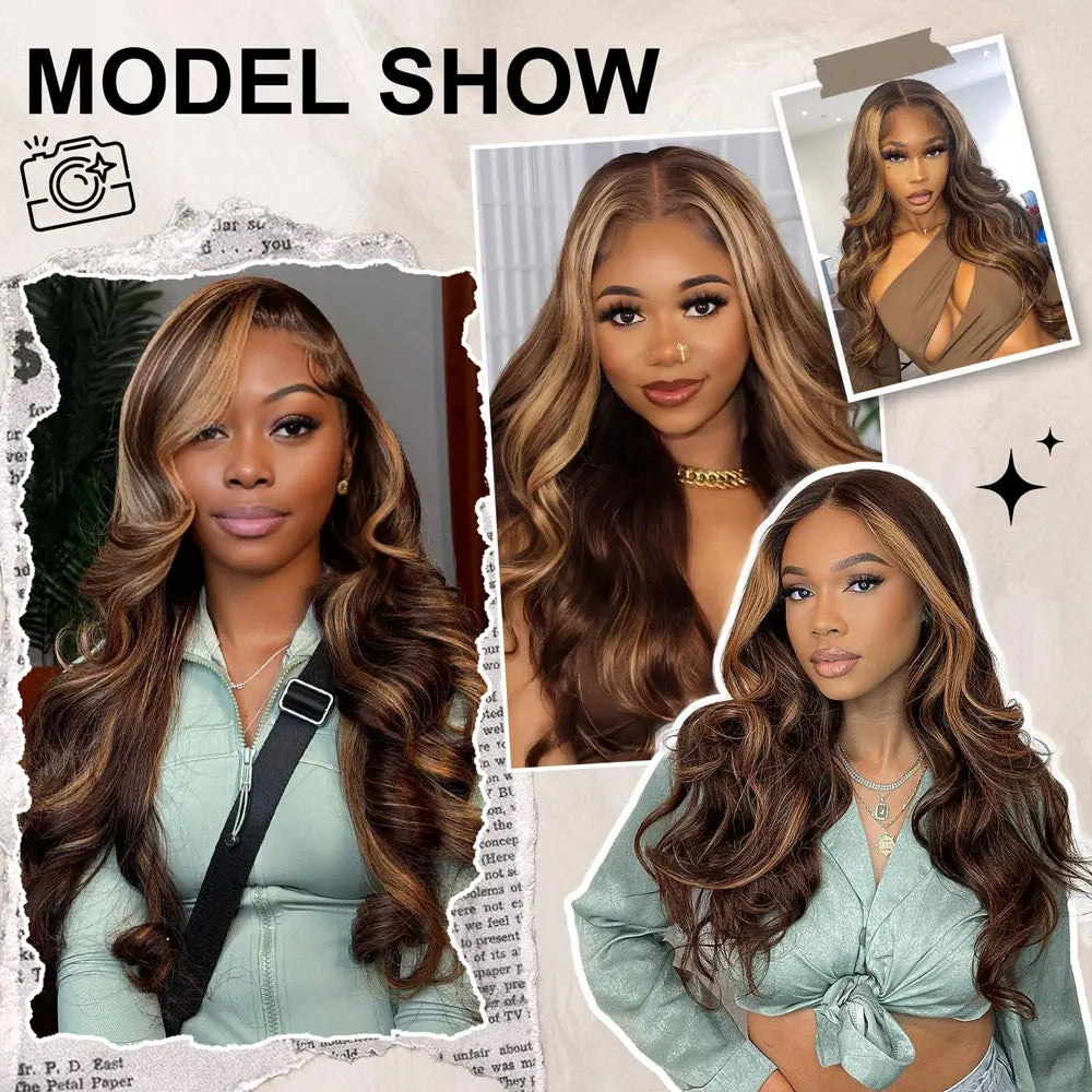 Honey Blonde Highlight Body Wave HD Lace Frontal Wig