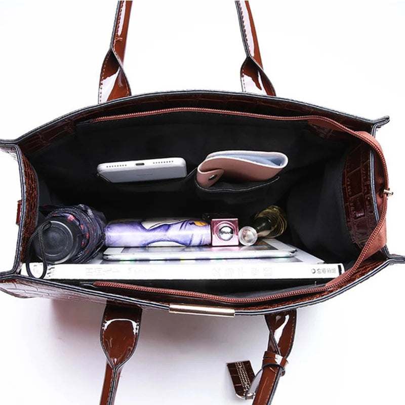 Luxury Crocodile Pattern Handbag – Spacious Top-Handle Tote for Women