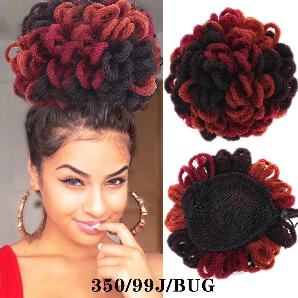 Synthetic Dreadlock Afro Puff Bun Drawstring Ponytail – Faux Locs Hair Piece