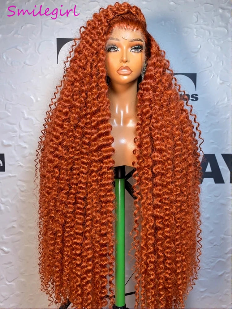 350 Copper Ginger Deep Wave Human Hair Wig: 30-34 Inch 13x6 HD Lace Frontal, 250% Density