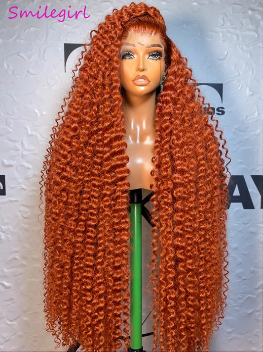 350 Copper Ginger Deep Wave Human Hair Wig: 30-34 Inch 13x6 HD Lace Frontal, 250% Density