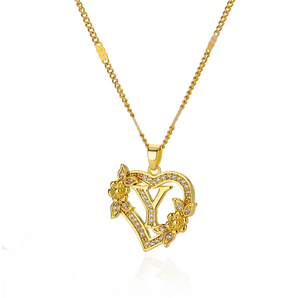 Custom Heart Initial Pendant Necklace – Gold Tarnish-Free Stainless Steel