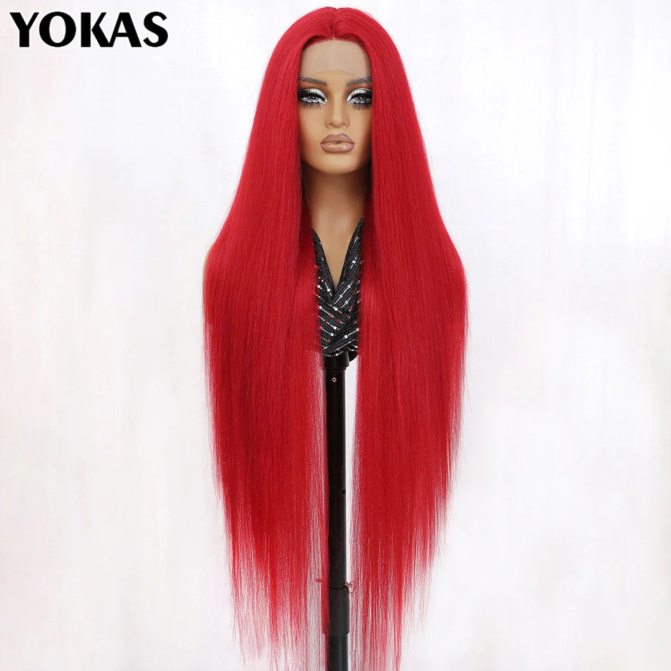 Ultra-Long 40" Straight Lace Front Wig with T-Part – Heat Safe Synthetic Hair for a Natural Look