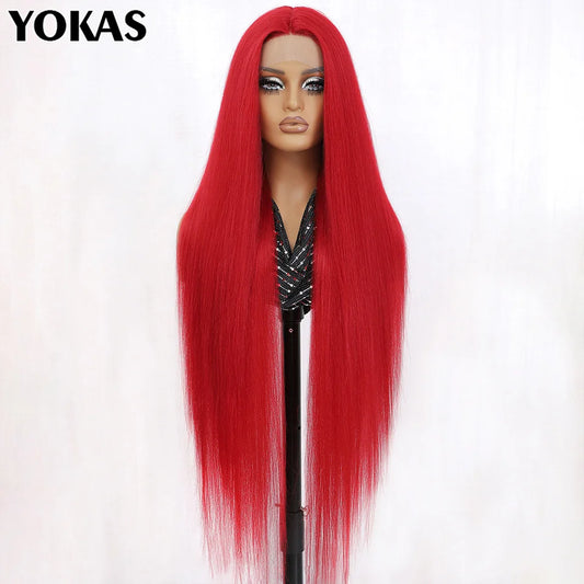 Ultra-Long 40" Straight Lace Front Wig with T-Part – Heat Safe Synthetic Hair for a Natural Look