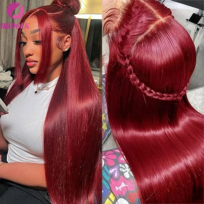 99J Burgundy 13x4 HD Lace Frontal Wig - 30-34" Straight Brazilian Human Hair