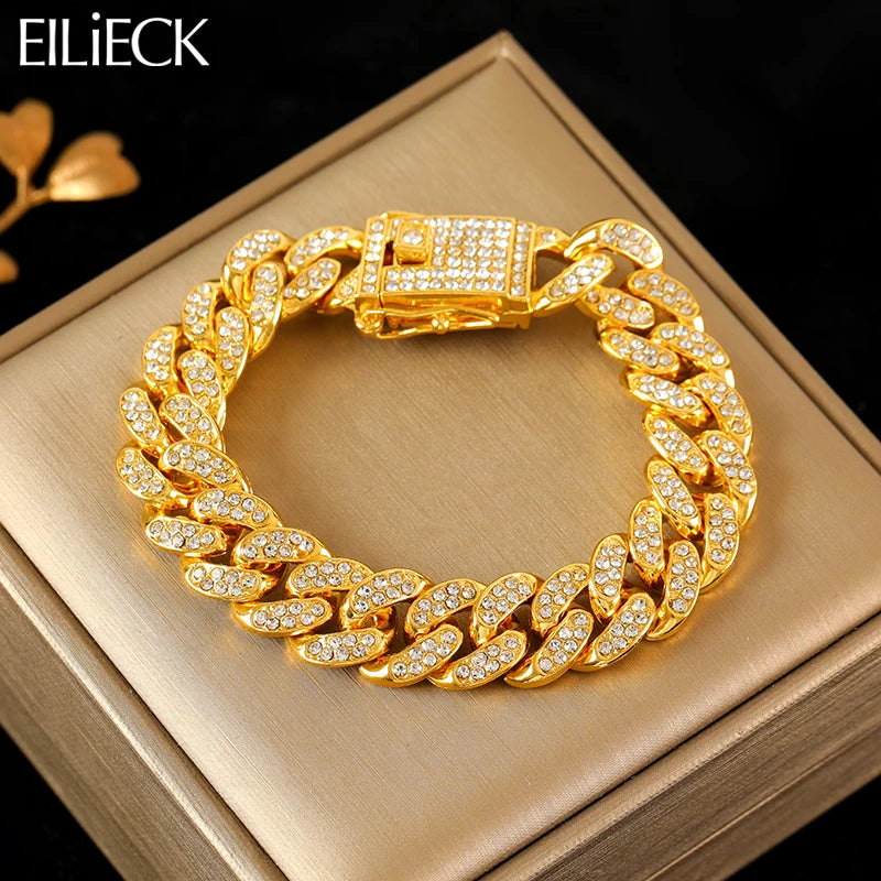 Gold Plated Stainless Steel Cuban Link Bracelet | Waterproof Unisex Wrist Chain