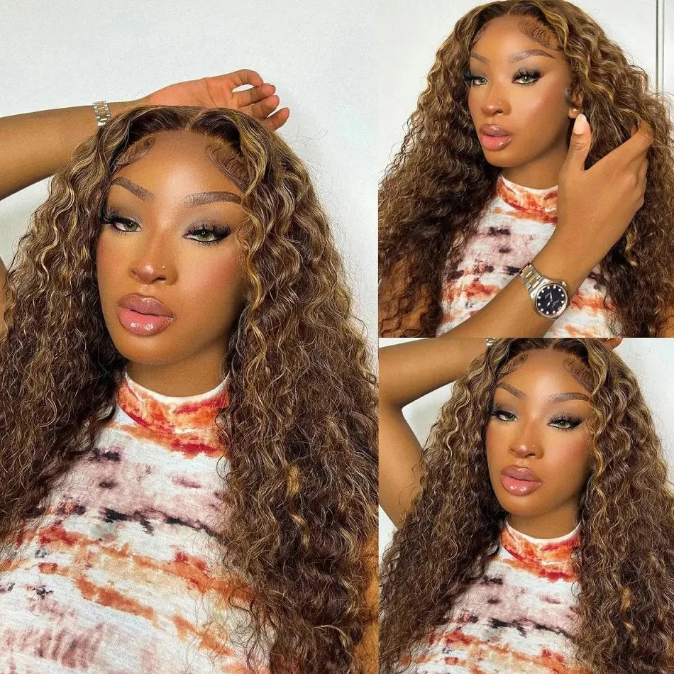 ✨ Highlight Ombre Deep Curly Human Hair Wig – 13x6 HD Lace Front Glueless Wig with Natural Hairline