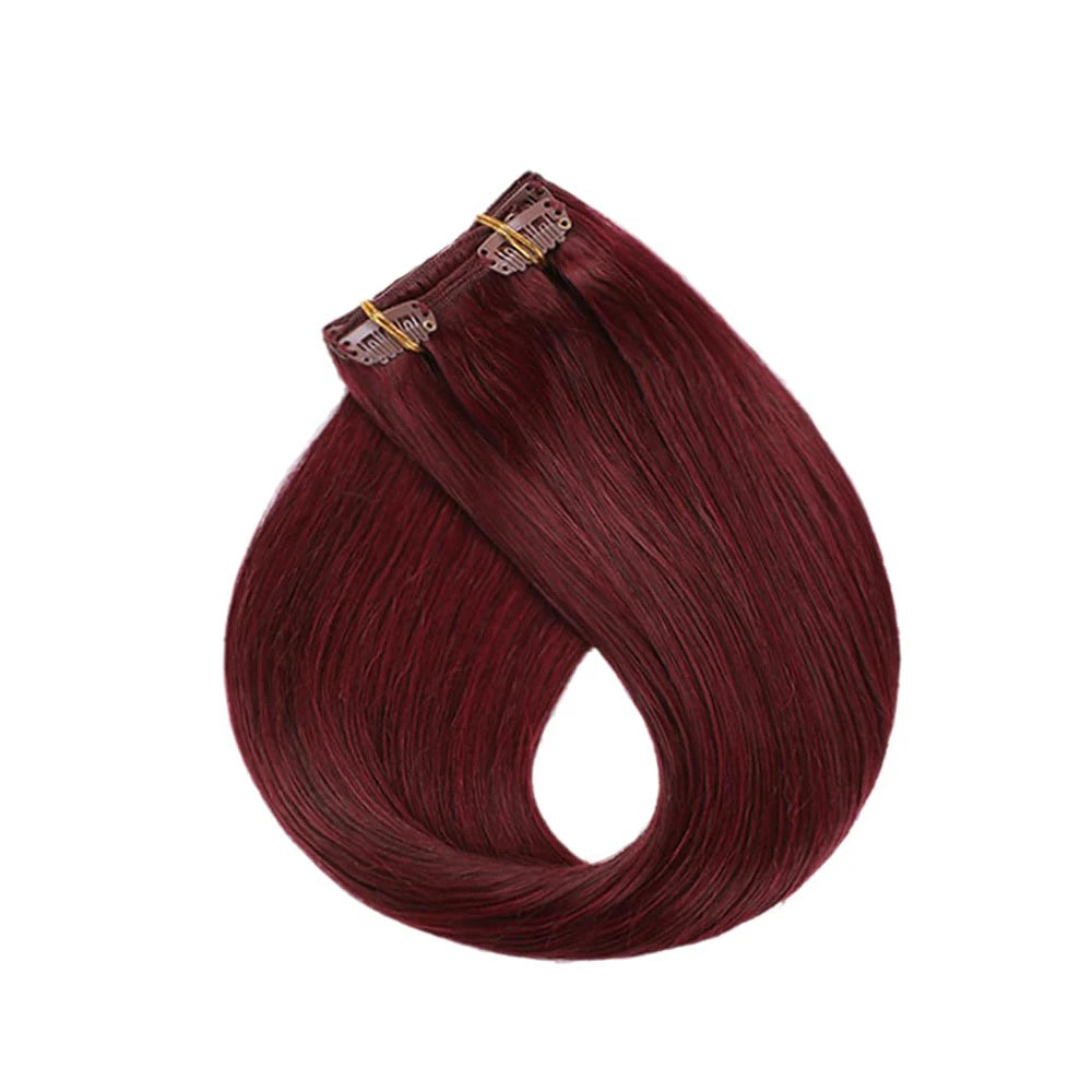 99J Burgundy Seamless Clip-in Human Hair Extensions | 7-Piece Brazilian Straight (120g)