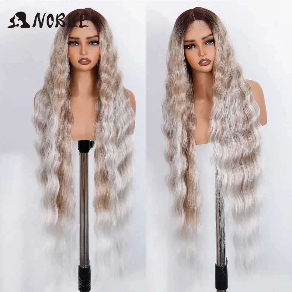 36" Long Body Wave Synthetic Lace Front Wig – Ombre Blonde & Golden