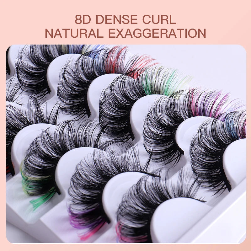7 Pairs D-Curl Colored Faux Mink Lashes - Fluffy Dramatic Volume False Eyelashes Set