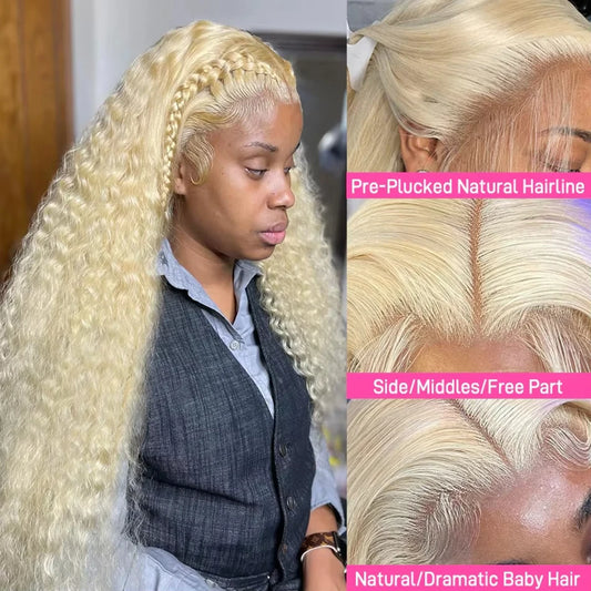 613 Blonde Deep Wave 13x6 HD Lace Front Wig | 40 Inch Real Human Hair | Platinum Curly Frontal