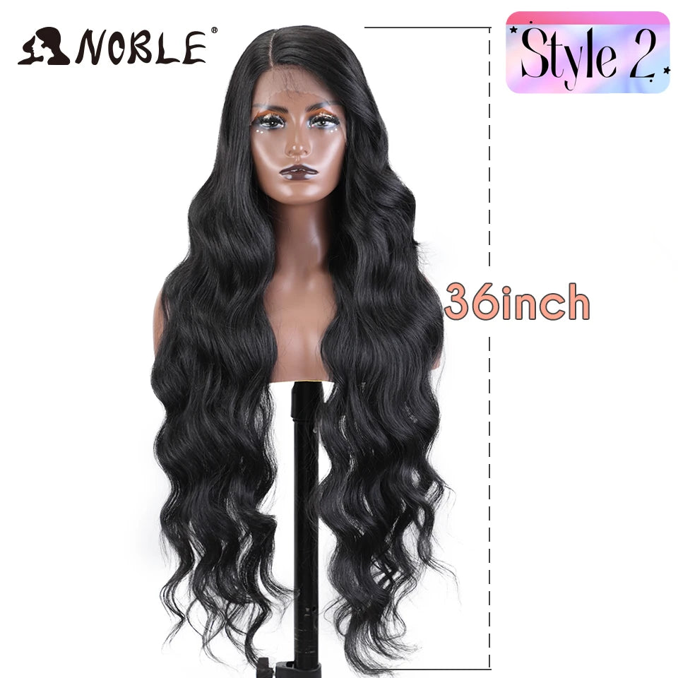 Noble 36" Synthetic Lace Front Wig – Long Body Wave with Side Part