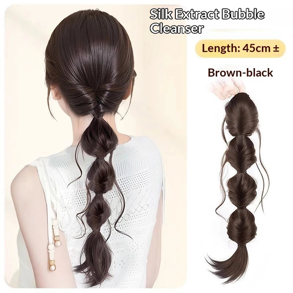 Claw Clip Fluffy Bubble Braid Ponytail – Heat Resistant Synthetic Hair Extension
