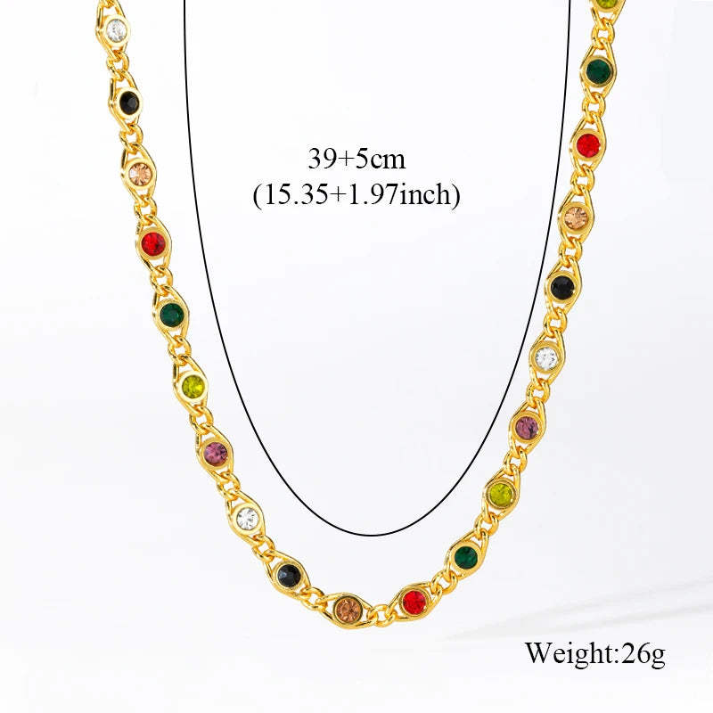 Elegant Stainless Steel Necklace & Bracelet Set with Colored Zircon