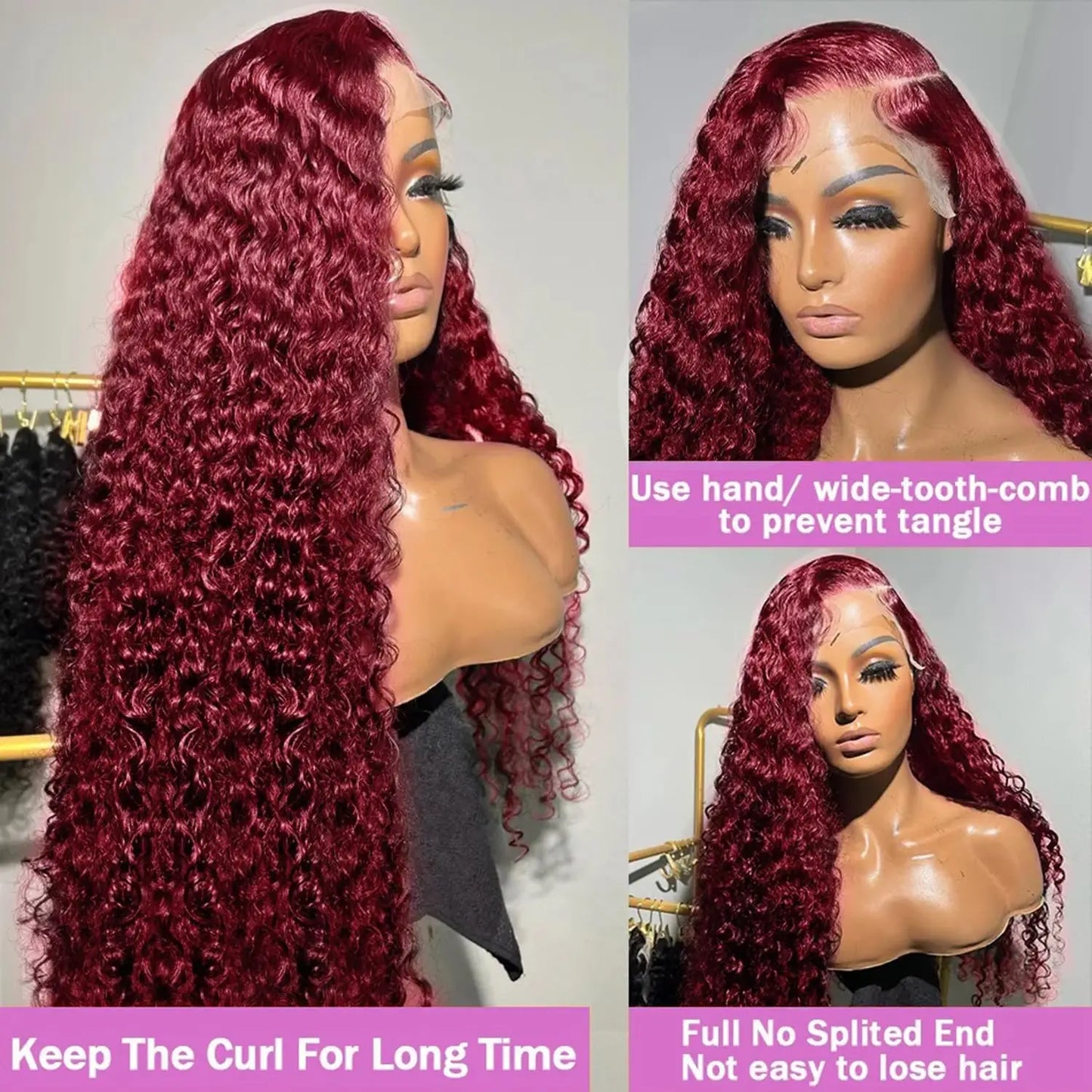 250% Density 99J Burgundy Deep Curly 13x6 HD Lace Frontal Wig | 100% Brazilian Human Hair