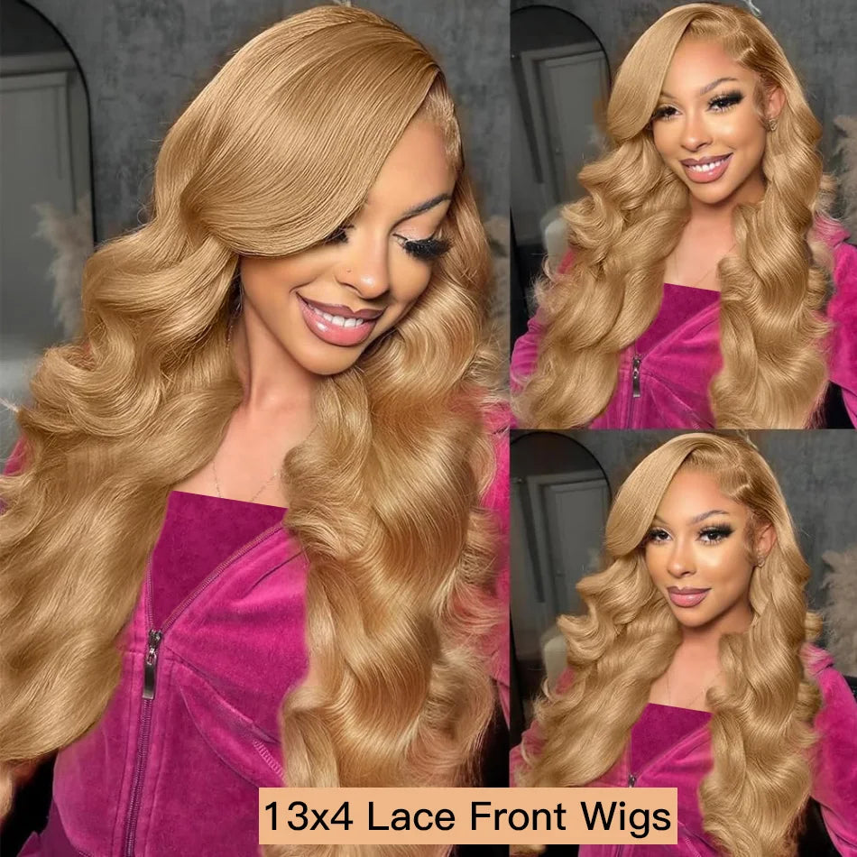 Honey Blonde Body Wave 13x6 HD Lace Frontal Wig – 210% Density #27 Brazilian Human Hair