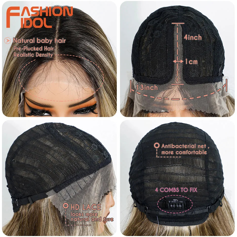 24" Loose Body Wave Lace Front Wig – Ombre Blonde & White Pre-Plucked Fashion Wig