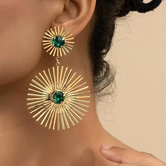 Vintage Green Stone Geometric Drop Earrings