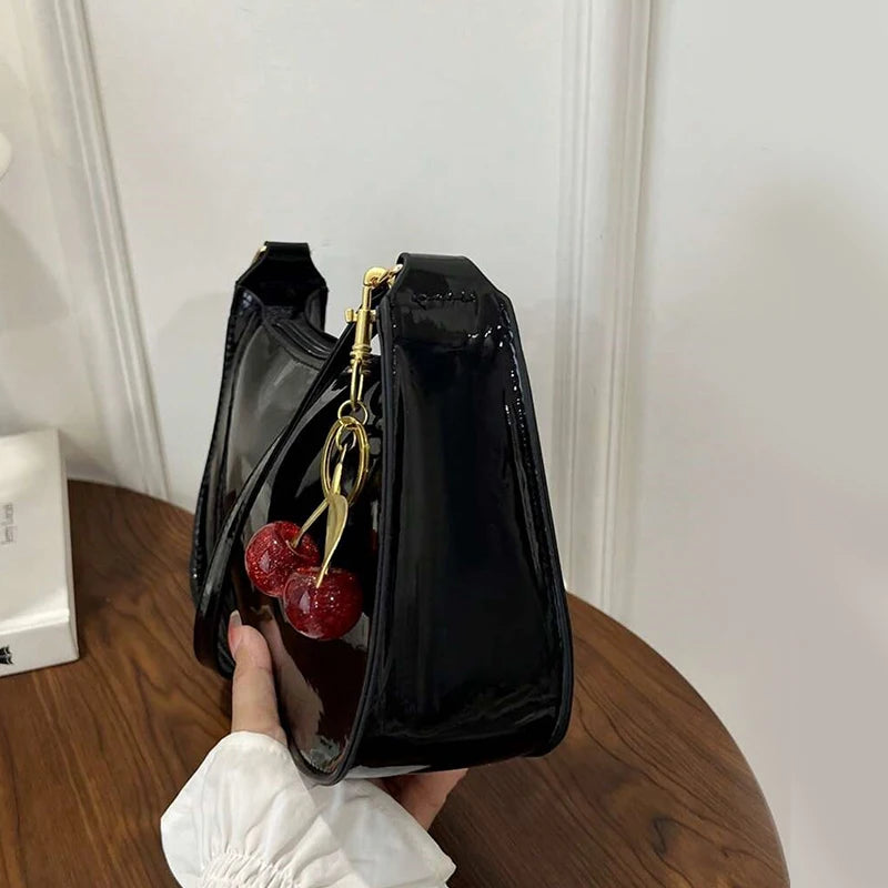 Minimalist PU Leather Underarm Bag with Cherry Detail